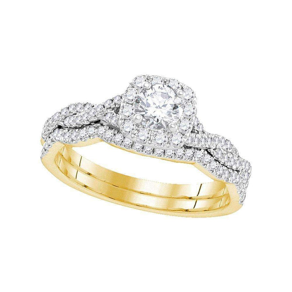 14kt Yellow Gold Womens Round Diamond Twist Bridal Wedding Engagement Ring Band Set 5/8 Cttw-Gold & Diamond Wedding Ring Sets-8-JadeMoghul Inc.