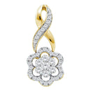 14kt Yellow Gold Women's Round Diamond Twist Flower Cluster Pendant 1-2 Cttw - FREE Shipping (US/CAN)-Gold & Diamond Pendants & Necklaces-JadeMoghul Inc.