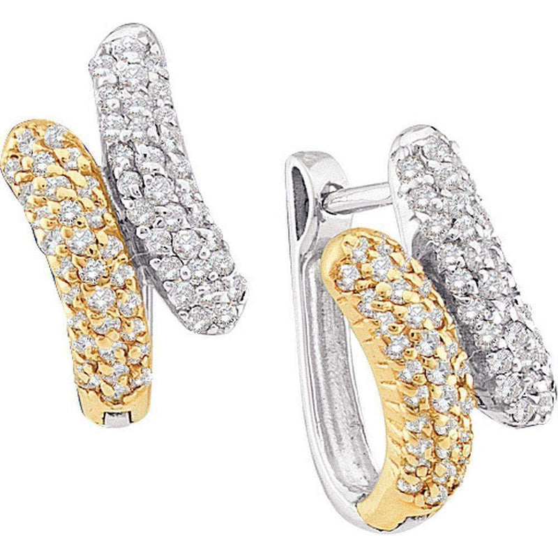 14kt Yellow Gold Women's Round Diamond Two-tone Bypass Hughie Hoop Earrings 1-2 Cttw - FREE Shipping (US/CAN)-Gold & Diamond Earrings-JadeMoghul Inc.