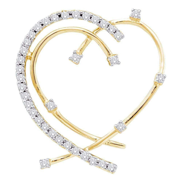 14kt Yellow Gold Women's Round Diamond Wire Heart Pendant 1-5 Cttw - FREE Shipping (US/CAN)-Gold & Diamond Pendants & Necklaces-JadeMoghul Inc.