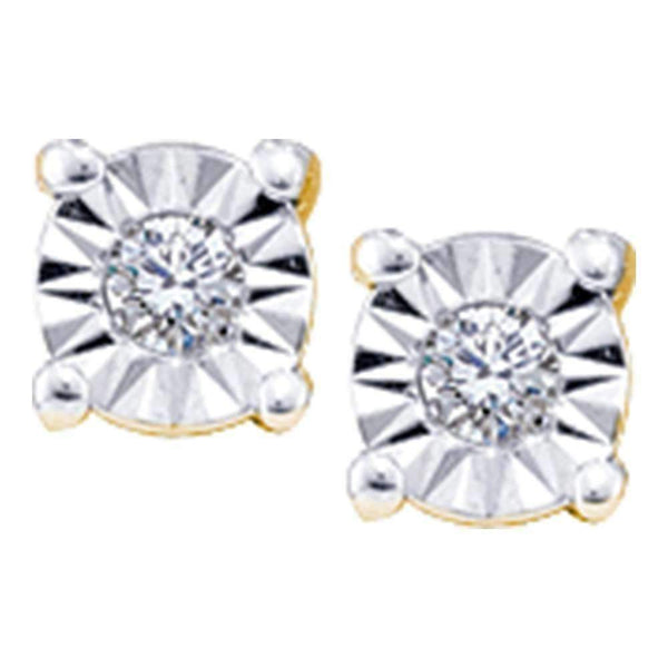 14kt Yellow Gold Women's Round Illusion-set Diamond Solitaire Screwback Earrings 1-20 Cttw - FREE Shipping (US/CAN)-Gold & Diamond Earrings-JadeMoghul Inc.