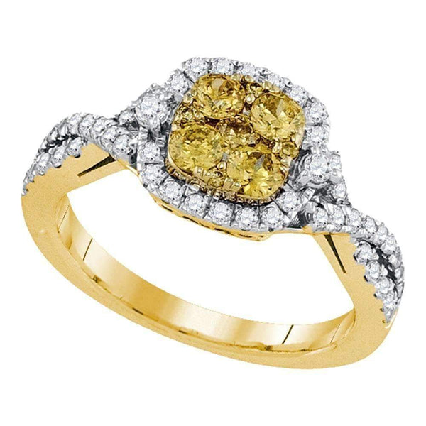 14kt Yellow Gold Women's Round Natural Canary Yellow Diamond Square Cluster Ring 1.00 Cttw - FREE Shipping (US/CAN)-Rings And Bands-5-JadeMoghul Inc.