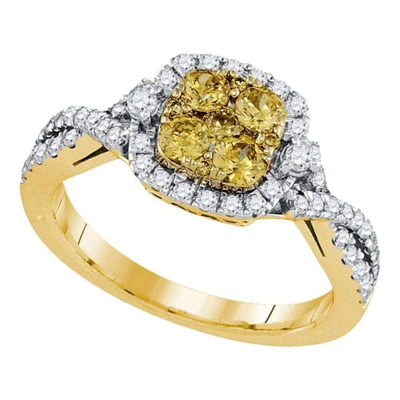 14kt Yellow Gold Women's Round Natural Canary Yellow Diamond Square Cluster Ring 1.00 Cttw - FREE Shipping (US/CAN)-Rings And Bands-5-JadeMoghul Inc.