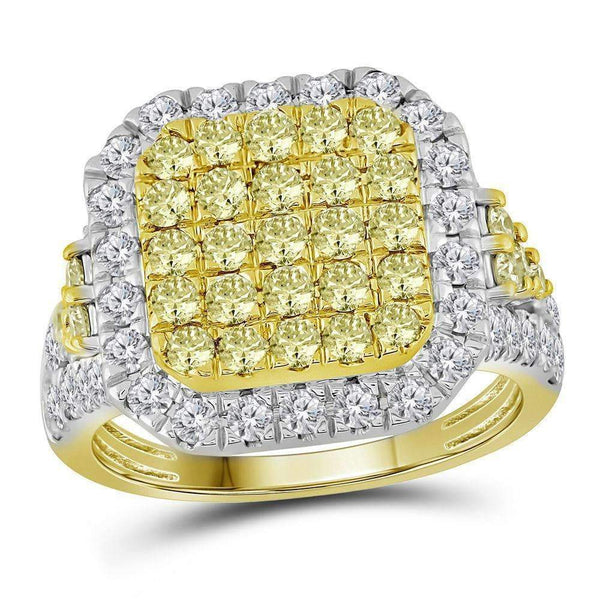 14kt Yellow Gold Women's Round Natural Canary Yellow Diamond Square Cluster Ring 2-1/3 Cttw - FREE Shipping (US/CAN)-Gold & Diamond Cluster Rings-7-JadeMoghul Inc.