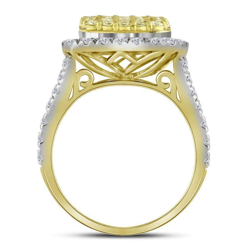 14kt Yellow Gold Women's Round Natural Yellow Diamond Cluster Ring 1-3-4 Cttw - FREE Shipping (US/CAN)-Gold & Diamond Cluster Rings-JadeMoghul Inc.