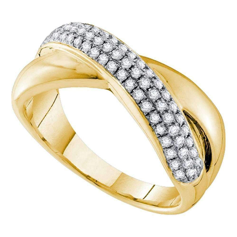 14kt Yellow Gold Women's Round Pave-set Diamond Crossover Band Ring 3/8 Cttw - FREE Shipping (US/CAN)-Gold & Diamond Bands-5.5-JadeMoghul Inc.