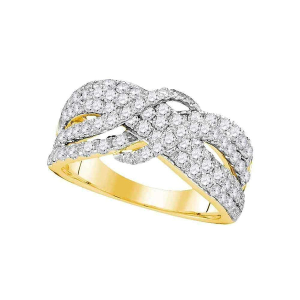 14kt Yellow Gold Women's Round Pave-set Diamond Crossover Strand Band 1-1-2 Cttw - FREE Shipping (US/CAN)-Gold & Diamond Bands-JadeMoghul Inc.