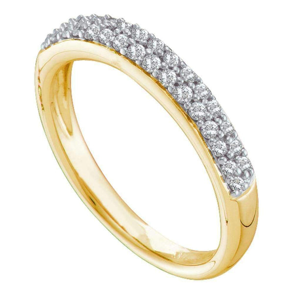 14kt Yellow Gold Women's Round Pave-set Diamond Double Row Wedding Band 1-4 Cttw - FREE Shipping (US/CAN)-Gold & Diamond Wedding Jewelry-JadeMoghul Inc.