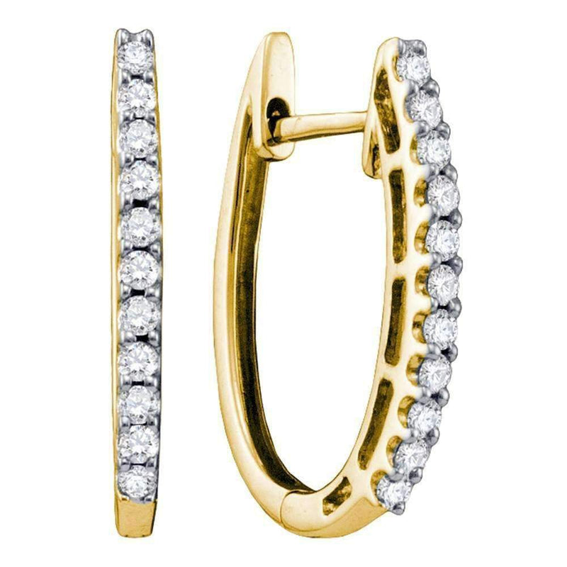 14kt Yellow Gold Women's Round Pave-set Diamond Single Row Hoop Earrings 1-4 Cttw - FREE Shipping (US/CAN)-Gold & Diamond Earrings-JadeMoghul Inc.