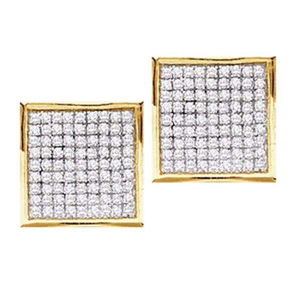 14kt Yellow Gold Women's Round Pave-set Diamond Square Cluster Earrings 7-8 Cttw - FREE Shipping (USA/CAN)-Gold & Diamond Earrings-JadeMoghul Inc.