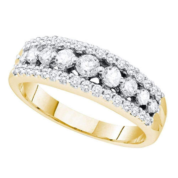 14kt Yellow Gold Women's Round Pave-set Diamond Triple Row Band Ring 3/4 Cttw - FREE Shipping (US/CAN)-Gold & Diamond Bands-5-JadeMoghul Inc.