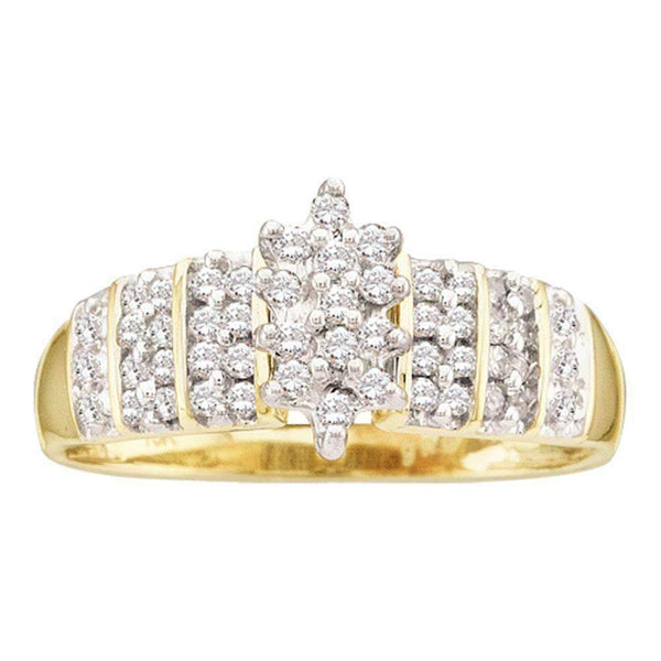 14kt Yellow Gold Women's Round Prong-set Diamond Oval Cluster Ring 1/4 Cttw - FREE Shipping (US/CAN)-Gold & Diamond Cluster Rings-5-JadeMoghul Inc.
