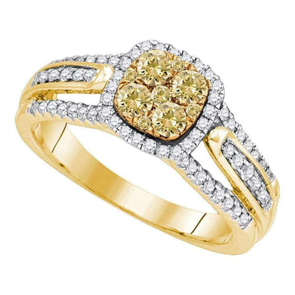 14kt Yellow Gold Women's Round Yellow Diamond Cluster Bridal Wedding Engagement Ring 3/4 Cttw - FREE Shipping (US/CAN)-Gold & Diamond Engagement & Anniversary Rings-5-JadeMoghul Inc.