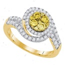 14kt Yellow Gold Women's Round Yellow Diamond Halo Cluster Swirl Ring 1.00 Cttw - FREE Shipping (US/CAN)-Gold & Diamond Fashion Rings-JadeMoghul Inc.