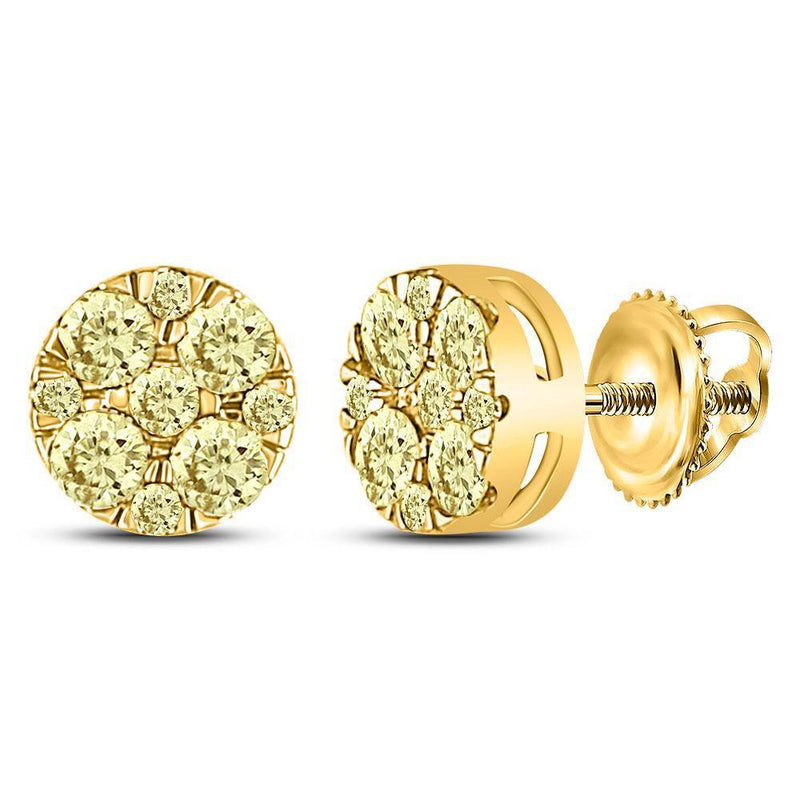 14kt Yellow Gold Women's Yellow Diamond Cluster Earrings 1/2 Cttw-Gold & Diamond Earrings-JadeMoghul Inc.