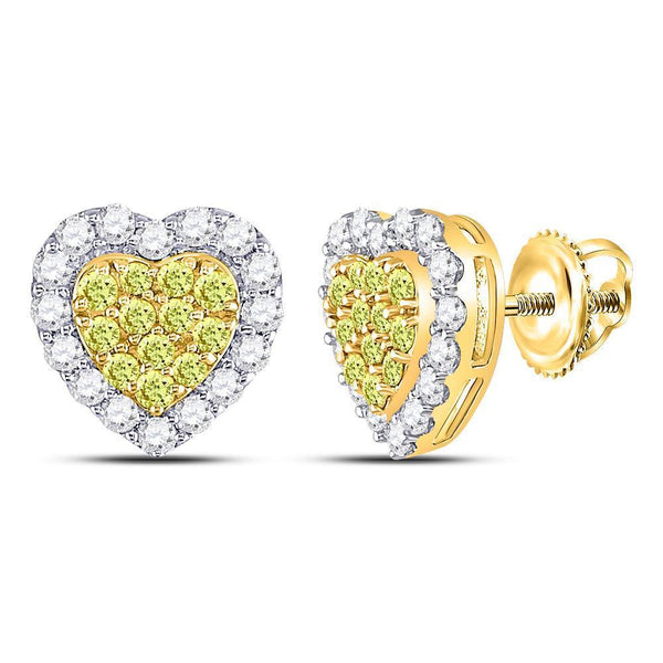14kt Yellow Gold Women's Yellow Diamond Heart Cluster Earrings 1-1/3 Cttw-Gold & Diamond Earrings-JadeMoghul Inc.