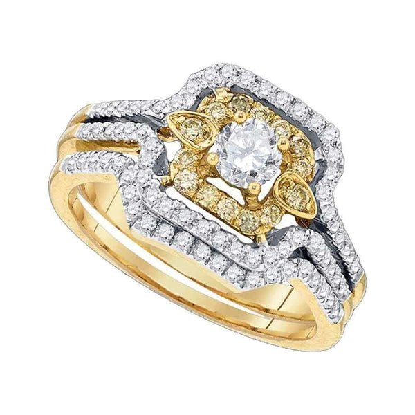 14kt Yellow Gold Women's Yellow Diamond Round Bridal Wedding Engagement Ring Band Set 3/4 Cttw - FREE Shipping (US/CAN)-Gold & Diamond Wedding Ring Sets-5.5-JadeMoghul Inc.