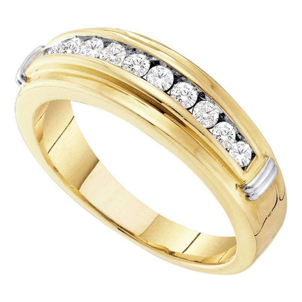 14kt Yellow Two-tone Gold Men's Round Channel-set Diamond Single Row Wedding Band 1/2 Cttw - FREE Shipping (US/CAN)-Gold & Diamond Wedding Jewelry-8-JadeMoghul Inc.