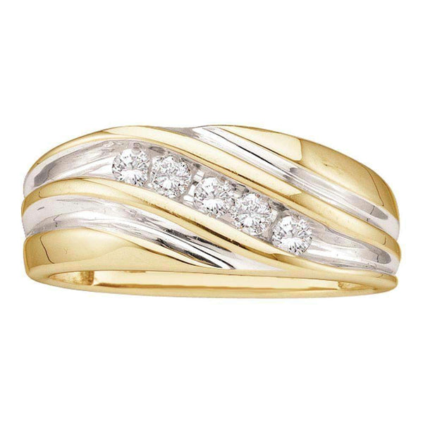 14kt Yellow Two-tone Gold Men's Round Diamond Wedding Anniversary Band Ring 1/4 Cttw - FREE Shipping (US/CAN)-Gold & Diamond Wedding Jewelry-8-JadeMoghul Inc.