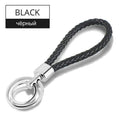 15 Colors PU Leather Braided Woven Rope Double Rings Fit DIY bag Pendant Key Chains Holder Car Keyrings Men Women Keychains K224-Black-JadeMoghul Inc.