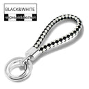 15 Colors PU Leather Braided Woven Rope Double Rings Fit DIY bag Pendant Key Chains Holder Car Keyrings Men Women Keychains K224-Black White-JadeMoghul Inc.