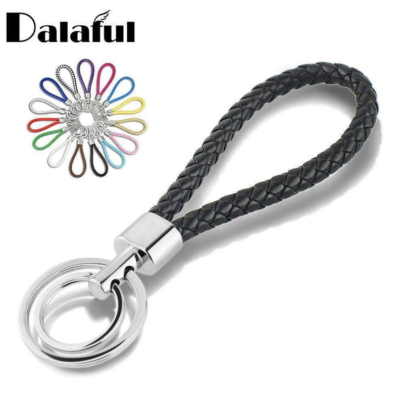 15 Colors PU Leather Braided Woven Rope Double Rings Fit DIY bag Pendant Key Chains Holder Car Keyrings Men Women Keychains K224-Brown-JadeMoghul Inc.