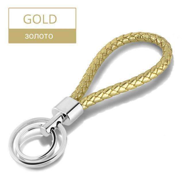 15 Colors PU Leather Braided Woven Rope Double Rings Fit DIY bag Pendant Key Chains Holder Car Keyrings Men Women Keychains K224-Gold-JadeMoghul Inc.