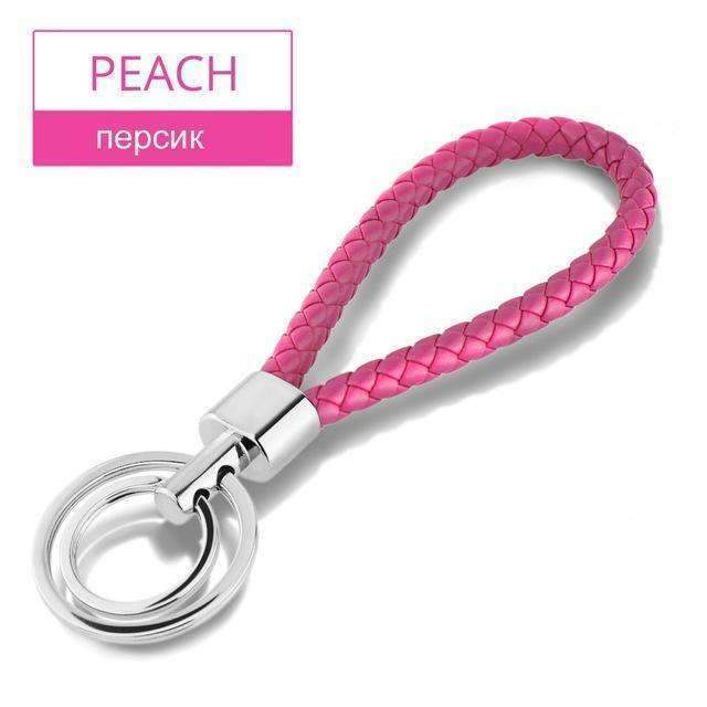 15 Colors PU Leather Braided Woven Rope Double Rings Fit DIY bag Pendant Key Chains Holder Car Keyrings Men Women Keychains K224-Peach-JadeMoghul Inc.
