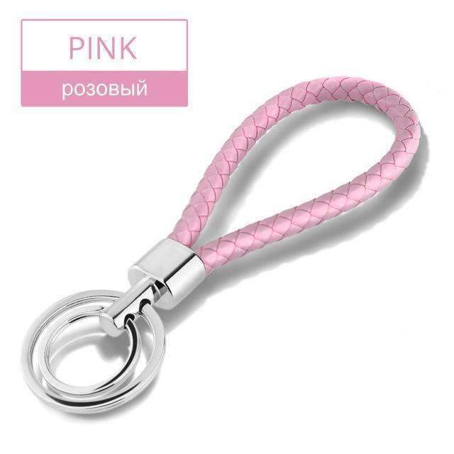 15 Colors PU Leather Braided Woven Rope Double Rings Fit DIY bag Pendant Key Chains Holder Car Keyrings Men Women Keychains K224-Pink-JadeMoghul Inc.