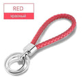 15 Colors PU Leather Braided Woven Rope Double Rings Fit DIY bag Pendant Key Chains Holder Car Keyrings Men Women Keychains K224-Red-JadeMoghul Inc.