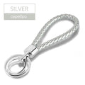 15 Colors PU Leather Braided Woven Rope Double Rings Fit DIY bag Pendant Key Chains Holder Car Keyrings Men Women Keychains K224-Silver-JadeMoghul Inc.