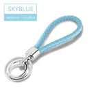 15 Colors PU Leather Braided Woven Rope Double Rings Fit DIY bag Pendant Key Chains Holder Car Keyrings Men Women Keychains K224-Skyblue-JadeMoghul Inc.