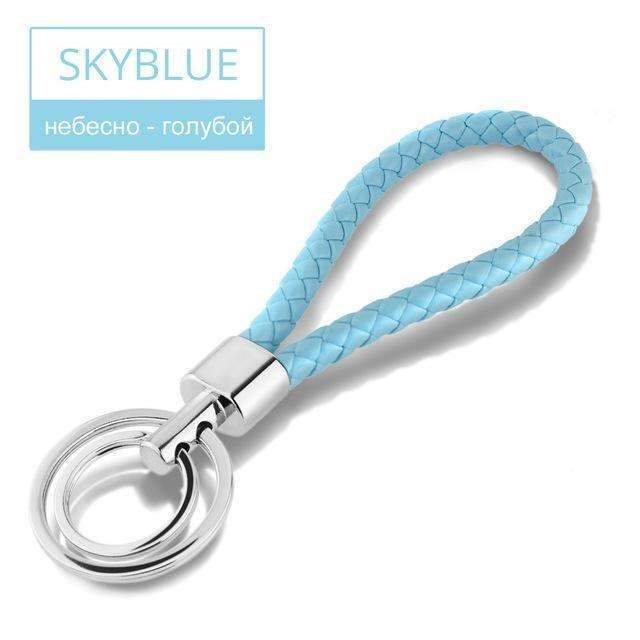 15 Colors PU Leather Braided Woven Rope Double Rings Fit DIY bag Pendant Key Chains Holder Car Keyrings Men Women Keychains K224-Skyblue-JadeMoghul Inc.