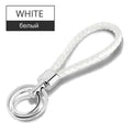 15 Colors PU Leather Braided Woven Rope Double Rings Fit DIY bag Pendant Key Chains Holder Car Keyrings Men Women Keychains K224-White-JadeMoghul Inc.