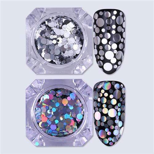 1.5g Holographic Silver Gold Nail Flakies Mixed Size Round Nail Sequins Glitter Paillette Flakes Nail Art Decorations-2 colors-JadeMoghul Inc.