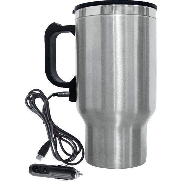 16-Ounce Stainless Steel Heated Travel Mug with 12-Volt Car Adapter-Storage Containers & Accessories-JadeMoghul Inc.