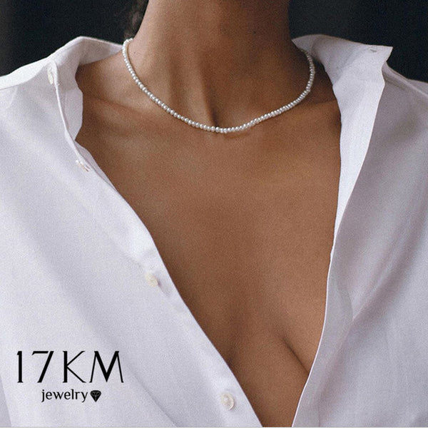 17KM Fashion Bead Pearl Choker Necklace For Women Elegant Simple Pearl Pendant Necklace Wedding Jewelry 2021