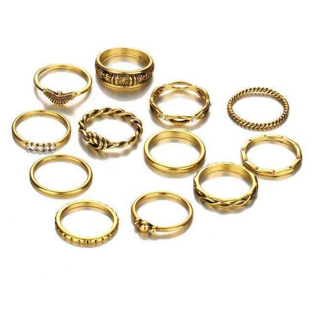 17KM 12 pc/set Charm Gold Color Midi Finger Ring Set for Women Vintage Boho Knuckle Party Rings Punk Jewelry Gift for Girl-RJCS41655-JadeMoghul Inc.