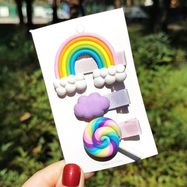 17KM Baby Girls Cartoon Hairpin For Women Children Rainbow Hair Clip Kids Flower Candy Fruit Barrette Hair Accessories AExp