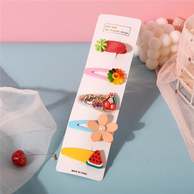 17KM Baby Girls Cartoon Hairpin For Women Children Rainbow Hair Clip Kids Flower Candy Fruit Barrette Hair Accessories AExp