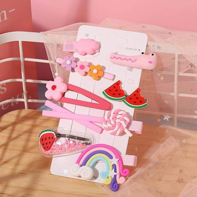 17KM Baby Girls Cartoon Hairpin For Women Children Rainbow Hair Clip Kids Flower Candy Fruit Barrette Hair Accessories AExp