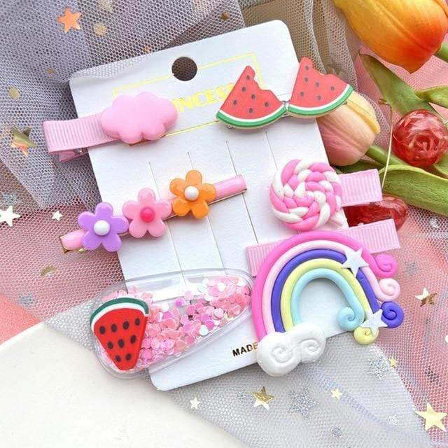 17KM Baby Girls Cartoon Hairpin For Women Children Rainbow Hair Clip Kids Flower Candy Fruit Barrette Hair Accessories AExp