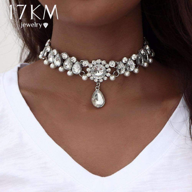 17KM Boho Collar Choker Water Drop Crystal Beads Choker Necklace &pendant Vintage Simulated Pearl Statement Beads Maxi Jewelry-NJCS405-JadeMoghul Inc.