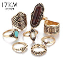 17KM Boho Jewelry Stone Midi Ring Sets for Women Anel Vintage Tibetan Turkish Silver Color Flower Knuckle Rings Gift 8pcs/Set-Gold-JadeMoghul Inc.