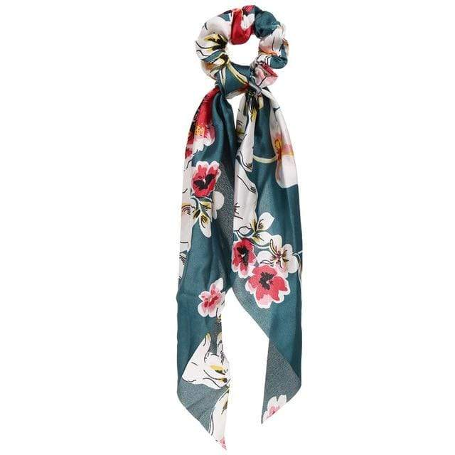 17KM Fashion Floral Print Scrunchies Solid Long Hair Ribbon For Women Ponytail Scarf Sweet Elastic Hair Band Hair Accessories AExp