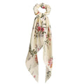 17KM Fashion Floral Print Scrunchies Solid Long Hair Ribbon For Women Ponytail Scarf Sweet Elastic Hair Band Hair Accessories AExp