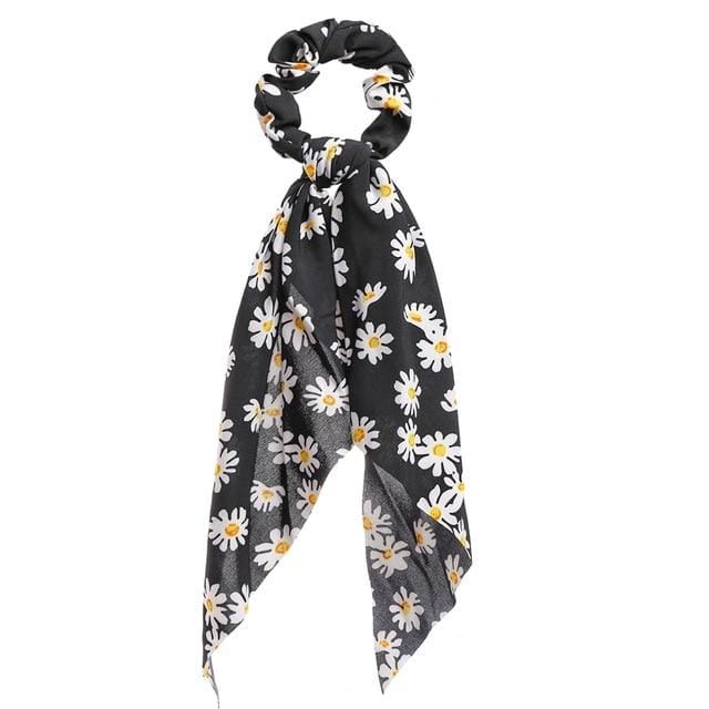 17KM Fashion Floral Print Scrunchies Solid Long Hair Ribbon For Women Ponytail Scarf Sweet Elastic Hair Band Hair Accessories AExp