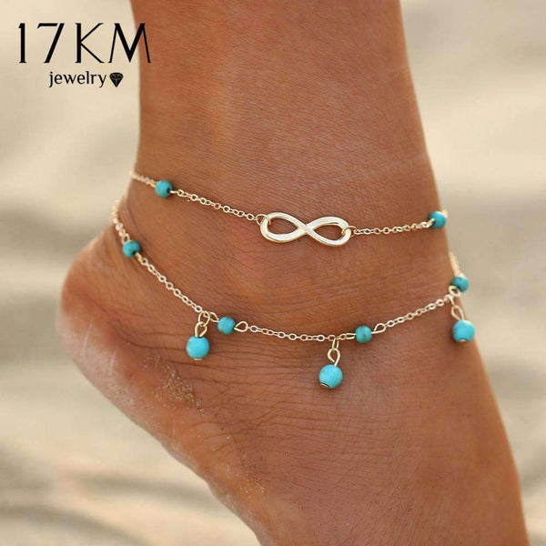 17KM New Double Infinite Beads Pendant Anklet Foot Chain For Woman Summer Bracelet Charm 2 Color Anklets Foot Jewelry Gift-BJCS25825-JadeMoghul Inc.