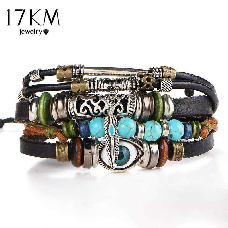 17KM Punk Design Turkish Eye Bracelets For Men Woman New Fashion Wristband Female Owl Leather Bracelet Stone Vintage Jewelry-BJCS183-JadeMoghul Inc.
