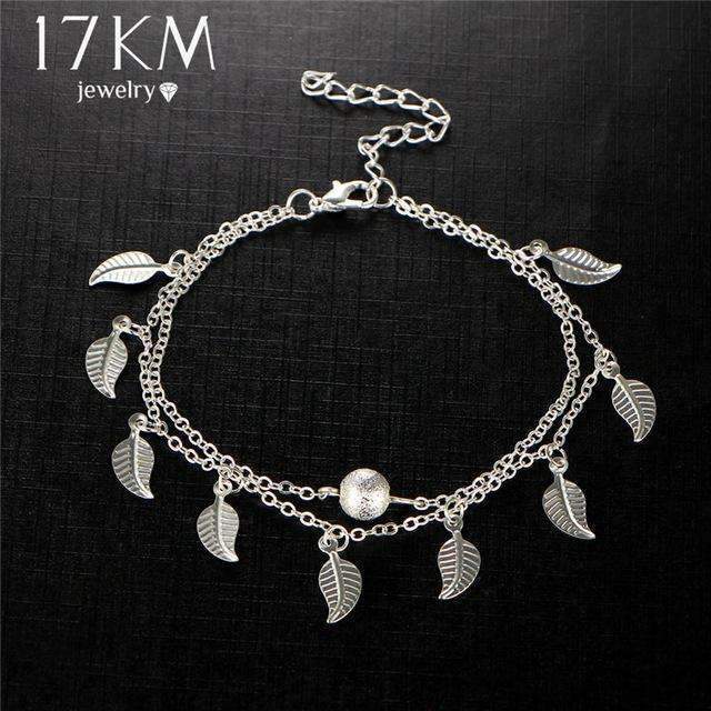 17KM Summer Beach 2 Color Double Leaves Pendant Anklet Foot Chain Bohemian Handmade Beads Anklets Foot Gothic Boho Jewelry-BJCS24825-JadeMoghul Inc.